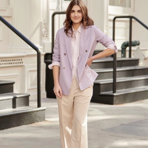 UNIQLO Rayon Linen Blend Lavender Double Breasted Unlined Blazer US Sz S - Picture 1 of 10